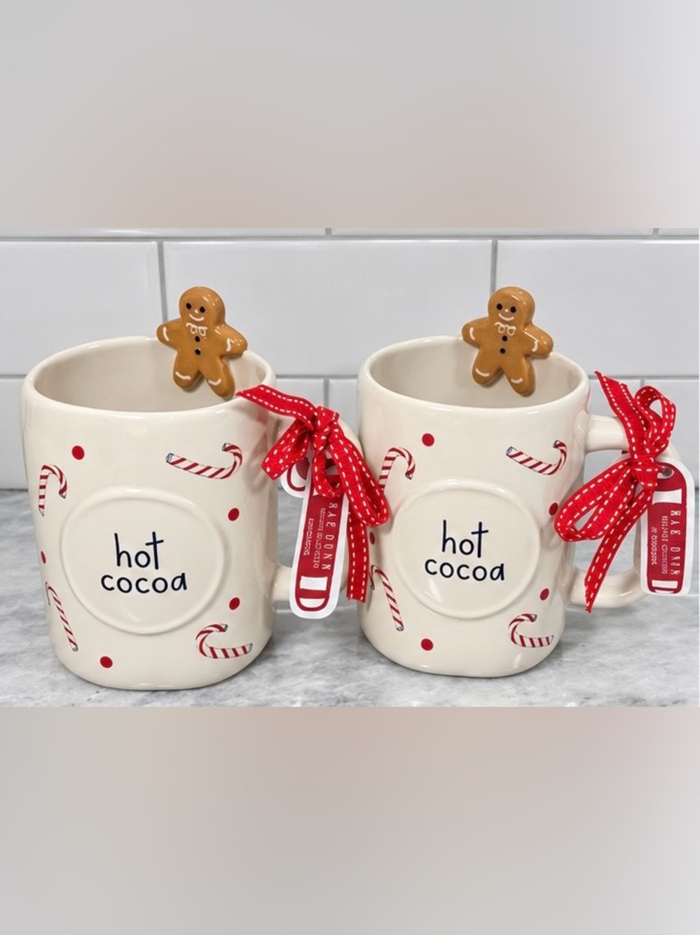 Rae Dunn Christmas Gingerbread Man Hot Cocoa Mug with Candy Cane Design NWT
